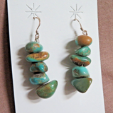 Navajo Kingman Turquoise Nugget Stack Hook Earrings by native artist JE687
