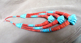 X Large Santo Domingo Coral & Turquoise 3 Layer Necklace by Lupe Lovato JN501