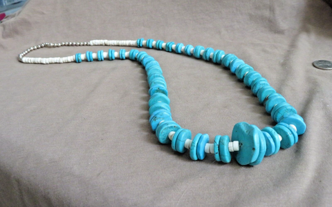 Native Yakama Howlite Heishi and Round bead 32" Necklace by Kasarah Chee JE499