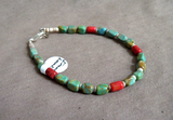Native Santo Domingo Turquoise, Coral Heishi 7" Bracelet by Irene Lovato JB280