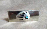 Native Navajo Turquoise Bear Paw Sterling Silver Money Clip  by Ervin Begay M029