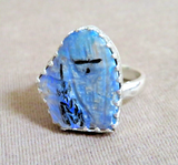 Zuni Natural Opal & Silver Corn Maiden Adjustable Ring by Gloria Chattin JR039