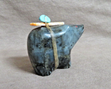 Native Zuni Labradorite Bear w Bundle Fetish by Leland Boone & Daphne Quam C4850