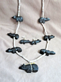 Native Zuni Black Jet Bear Fetish Necklace & Earring Set by Mike Tucson N495
