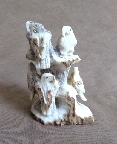 Native Zuni Antler 7 Perched Eagles Fetish carving by Lewis Malie C4742
