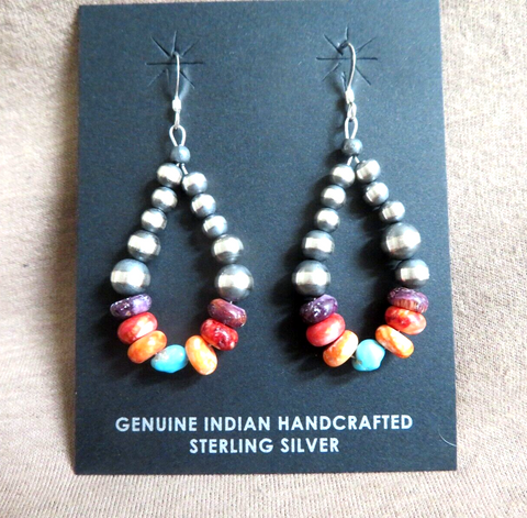 Navajo Sterling Silver Graduated Navajo Pearl and Multi-stone Earrings  JE682