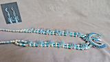 Zuni Sterling & Turquoise Squash Blossom Necklace & Earrings by E Edaakie JN518