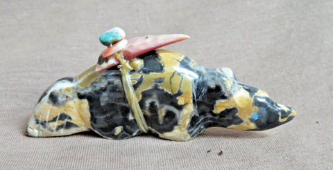 Native Zuni Egyptian Marble Wolf Fetish Carving w/ Bundle by Evalena Boone C4974