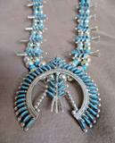 Zuni Sterling & Turquoise Squash Blossom Necklace & Earrings by E Edaakie JN518