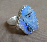 Zuni Natural Opal & Silver Corn Maiden Adjustable Ring by Gloria Chattin JR039
