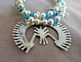 Zuni Sterling & Turquoise Squash Blossom Necklace & Earrings by E Edaakie JN518