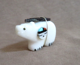 Zuni White Marble Bear w/ Sunface & Bundle Fetish Carving by Darrin Boone  C4682