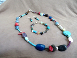 Navajo Multi-stone Trade bead Necklace w Matching Bracelet & Earrings JN497
