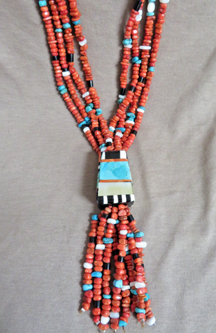 Santo Domingo 4 Strand Multi-stone w/ Inlay Necklace by Torevia Crespin JN557