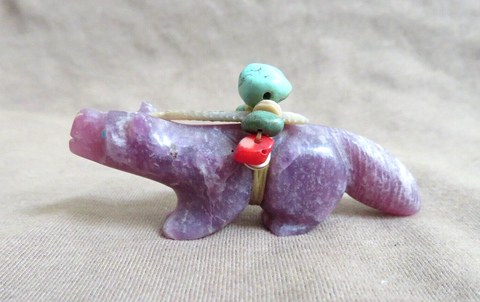 Zuni Purple Jade Wolf Fetish Carving by Rosella & Loubert Soseeah C4730