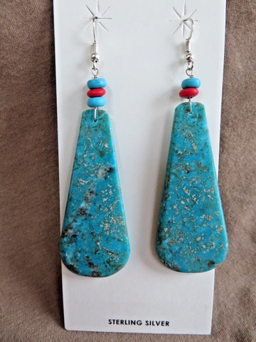 Native Santo Domingo Turquoise & Heishi Slab Hook Earrings by Lupe Lovato JE698