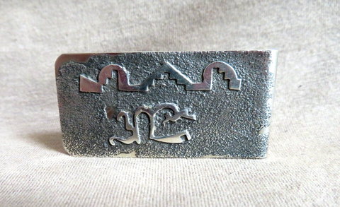 Native Navajo Tufa Cast Roadrunner Sterling Silver Money Clip  by Ray Begay M030