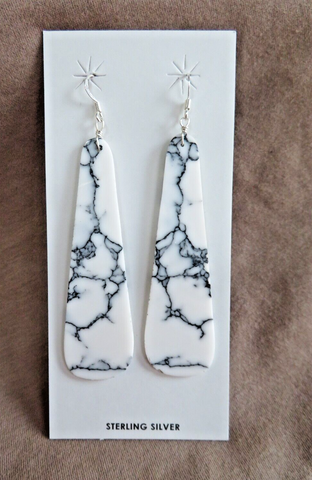 Native Santo Domingo White Howlite Slab Hook Earrings by Ella Mae Garcia JE699