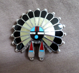 Zuni Silver & Multi-stone Sunface Kachina Pin Pendant by A. Unkestine JP290
