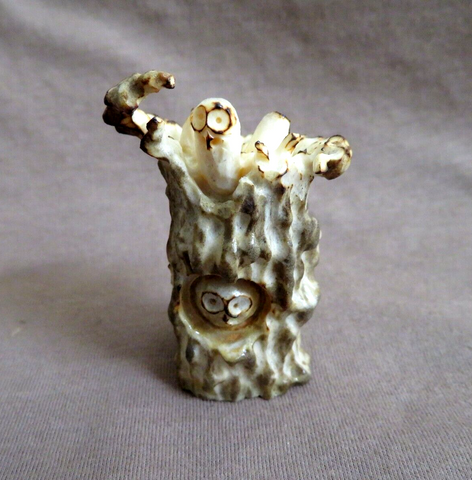 Native Zuni Antler Owl Family in Tree Stump Fetish Carving by Ruben Najera C4821