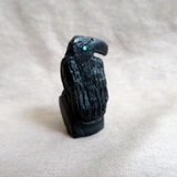 Native Zuni Jet Raven on Rock Fetish Carving by Rochelle Quam  C4811