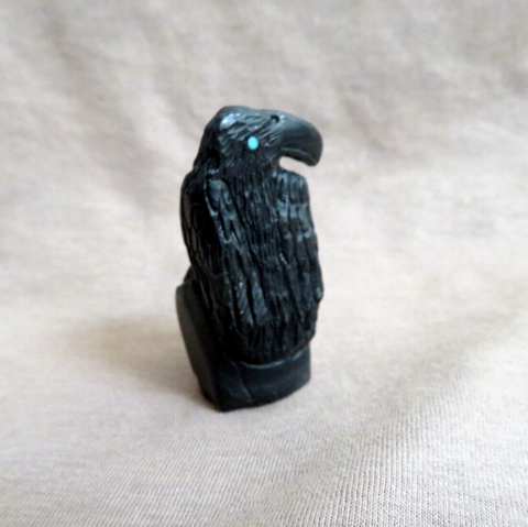 Native Zuni Jet Raven on Rock Fetish Carving by Rochelle Quam  C4811
