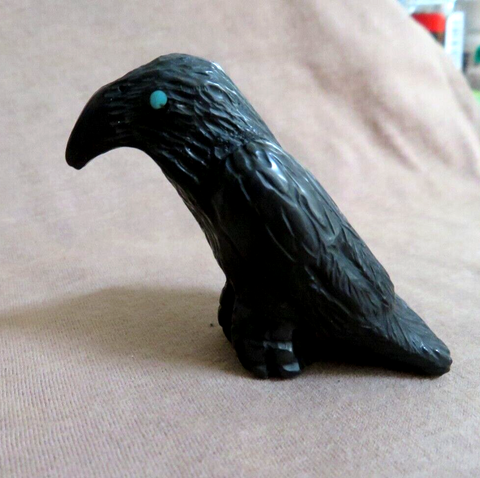 Native Zuni 2" Jet Classic Raven Fetish Carving by Rochelle Quam  C4757