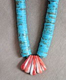 Large Santo Domingo Turquoise & Spiny Oyster 18.5" Necklace by Lupe Lovato JN522