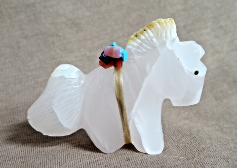 Zuni Wise White Quartz Horse Mustang Fetish Carving  by Daryl Shack - C4973