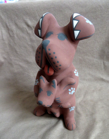 Native Hand Made Jemez Pottery Dog Storyteller w puppy by D Tsosie  PO299