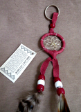 Navajo Handmade 1.6" Small Size Maroon Leather Dream Catcher Keychain  M376