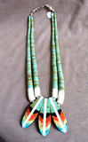 Santo Domingo Multistone & Turquoise Feather Necklace & Earrings - R Coriz JN482