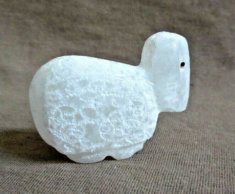 Native Zuni White Marble Etched Sheep Fetish by Rosella Gonzales - C3297