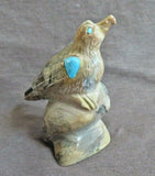 Native Zuni Zuni Rock & Turquoise Eagle carving fetish by Freddie Leekya C3609