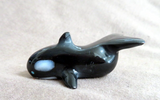 Native Zuni Black Marble & MOP Whale Fetish Carving by Calvert Bowannie C4451