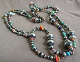 Native Navajo Stunning Mult-stone & Sterling Navajo Pearls  60" Necklace  JN352
