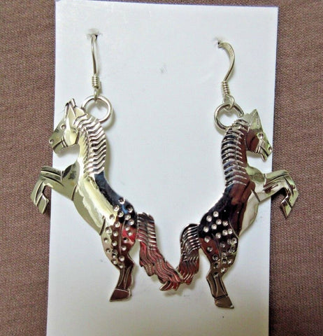 Native Navajo Sterling Silver Horse Dangle Hook Earrings by Louise Yazzie JE0395