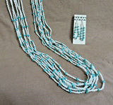 Navajo Turquoise & White Bead 8 strand Necklace w Earrings by Trina Toledo JN403