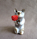 Native Zuni Antler Mini Bear w/Rose Fetish Carving by Ruben Najera C4478