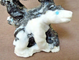 Zuni Museum Quality Zebra Marble Buffalo & Bear Clan Fetish by Herb Him Sr. 2858
