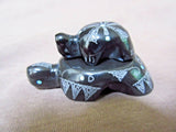 Native Zuni Black Marble Etched Turtle Duo Fetish by Rosella Gonzales - C2350