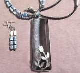 Navajo double strand Denim Coral, Mother of Pearl & Silver Necklace Set JS0006