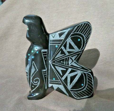 Zuni Large Black Marble Etched Butterfly Maiden Fetish by Dilbert Gasper - C3740