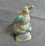 Native Zuni Zuni Rock & Turquoise Eagle carving fetish by Freddie Leekya C3609