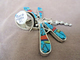 Navajo Turquoise & Multi-stone Reversible Dragonfly Pendant by Merle House JP154