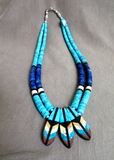 Santo Domingo Multi-stone & Turquoise Heishi Feather Necklace by R Coriz JN478