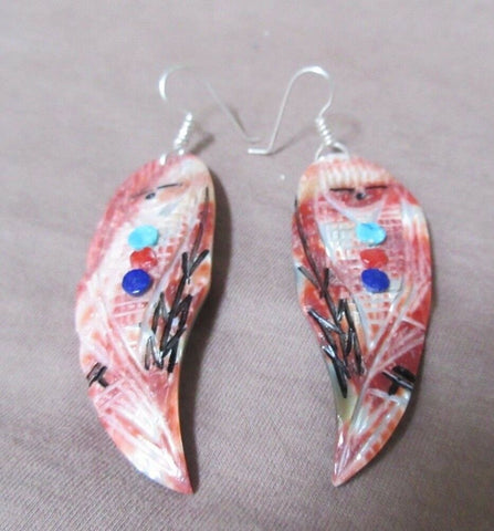 Native American Zuni Abalone Shell Corn Maiden Earrings by Gloria Chattin JE271