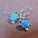 Native Zuni Green Opal and Sterling Silver Dangle Turtle Earrings - JE0196