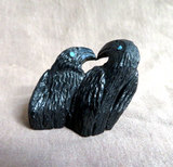 Native American Zuni Jet Double Ravens Fetish Carving by Rochelle Quam  C4160