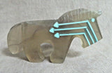 Zuni Chinese Fluorite Horse Fetish w Triple heartlines by Kenric Laiwakete C3868
